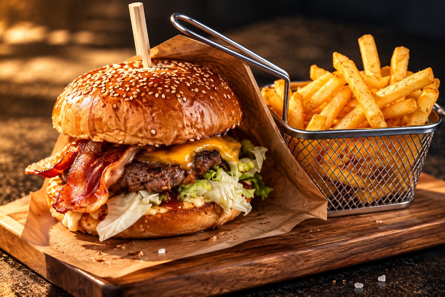 Hokedli burger hasábburgonyával